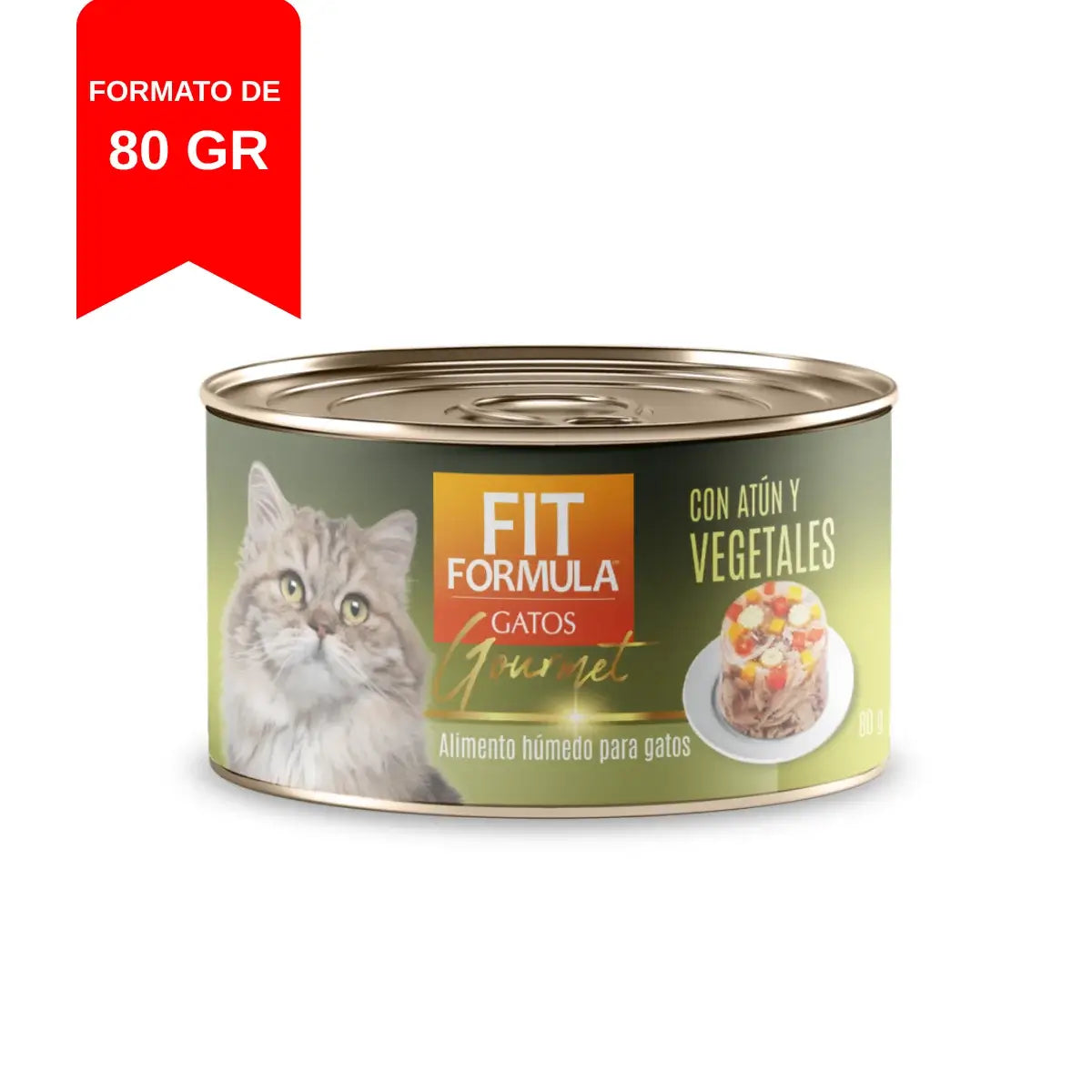 alimento húmedo Fit Formula Gourmet para gatos con atún y vegetales.