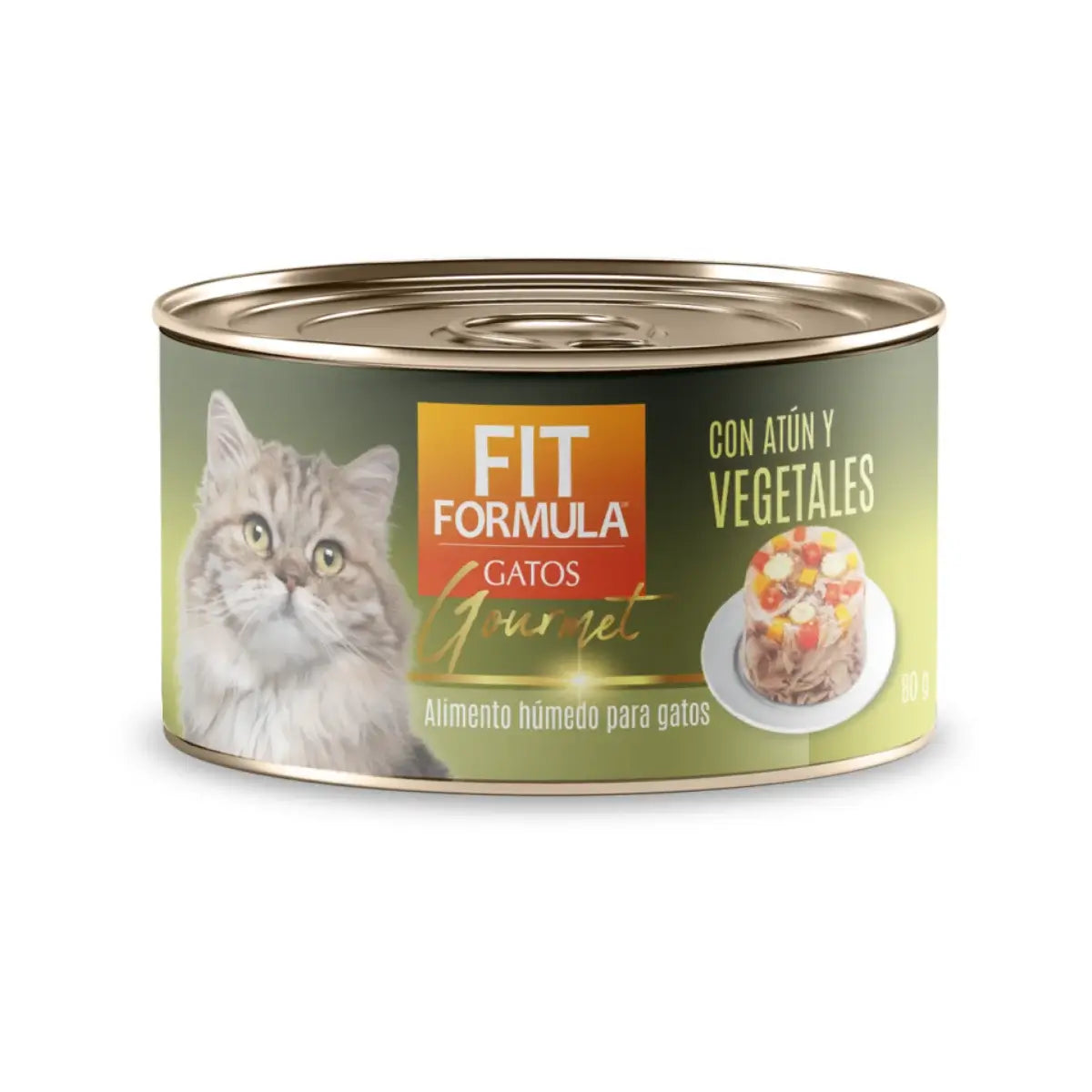 alimento humedo Fit Formula Gourmet para gatos con atún y vegetales.