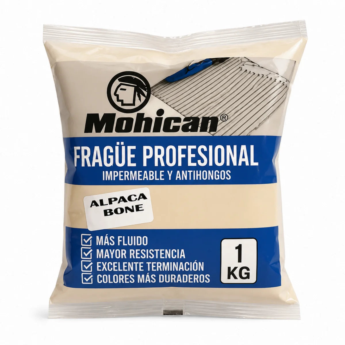 Fragüe fluido Mohican de 1 kg impermeable y antihongos para juntas