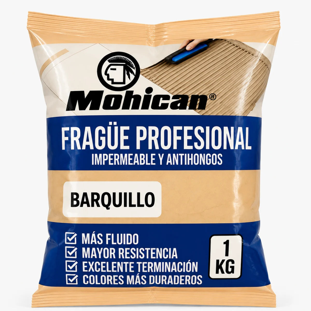 Fragüe fluido Mohican de 1 kg impermeable y antihongos para juntas