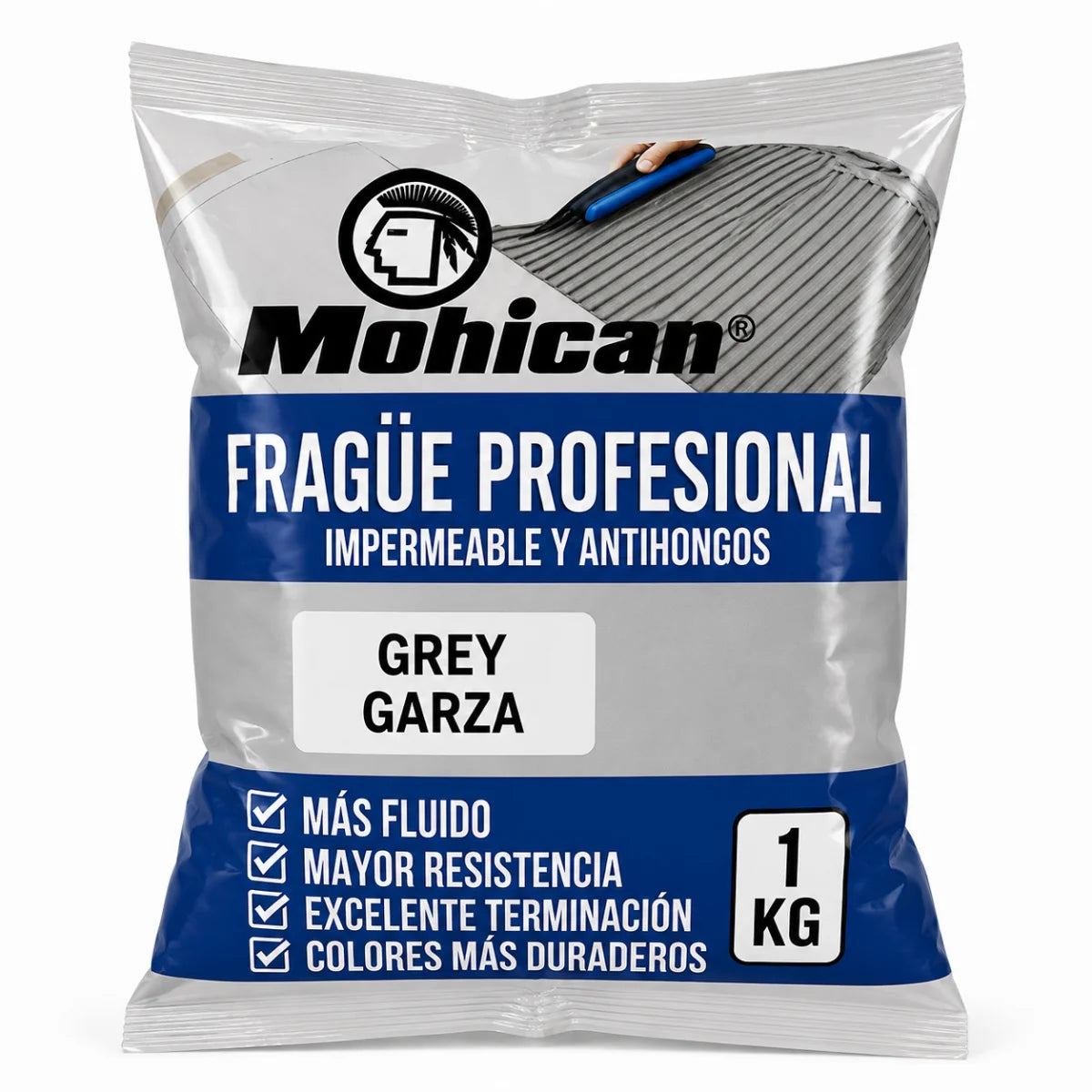 Fragüe fluido Mohican de 1 kg impermeable y antihongos para juntas
