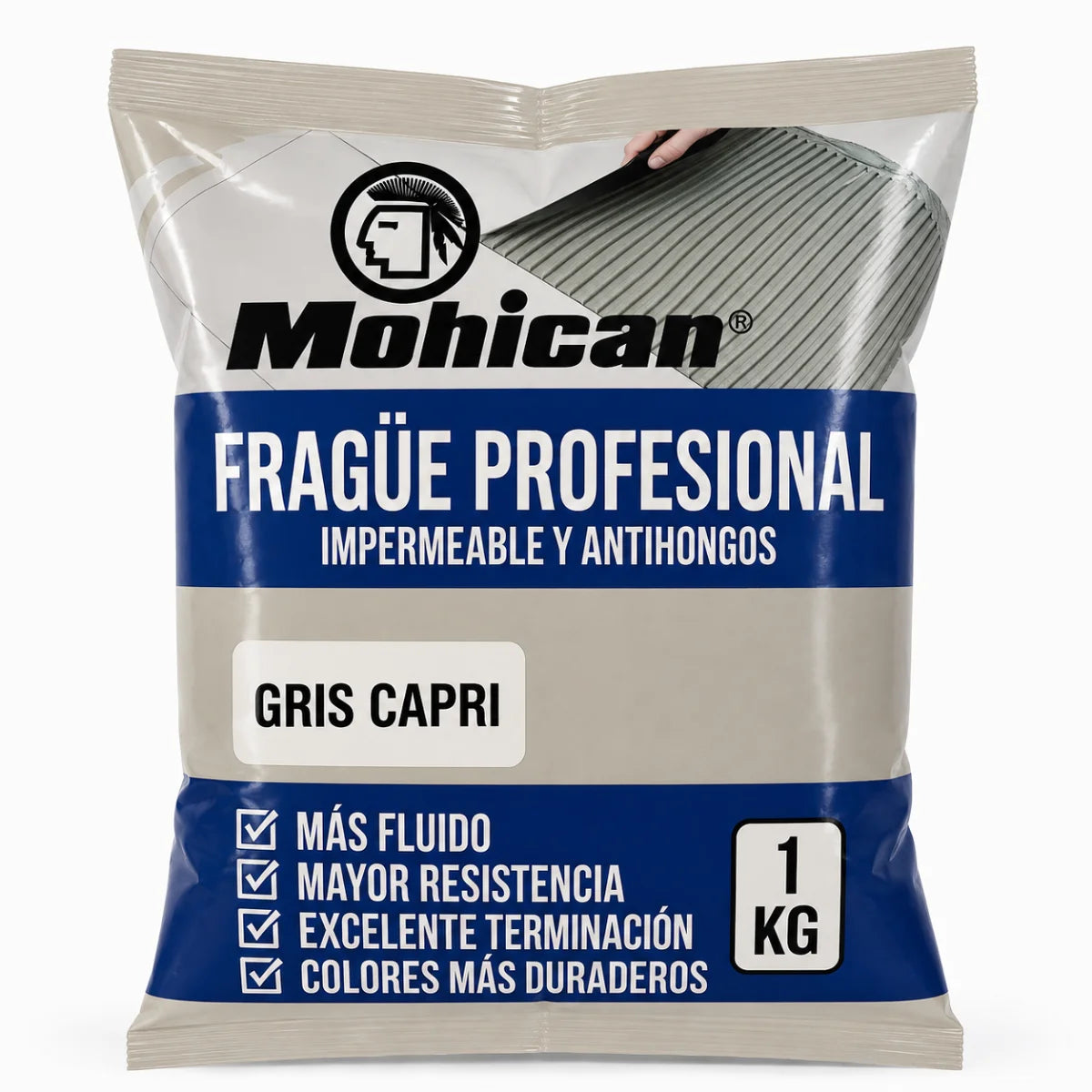 Fragüe fluido Mohican de 1 kg impermeable y antihongos para juntas