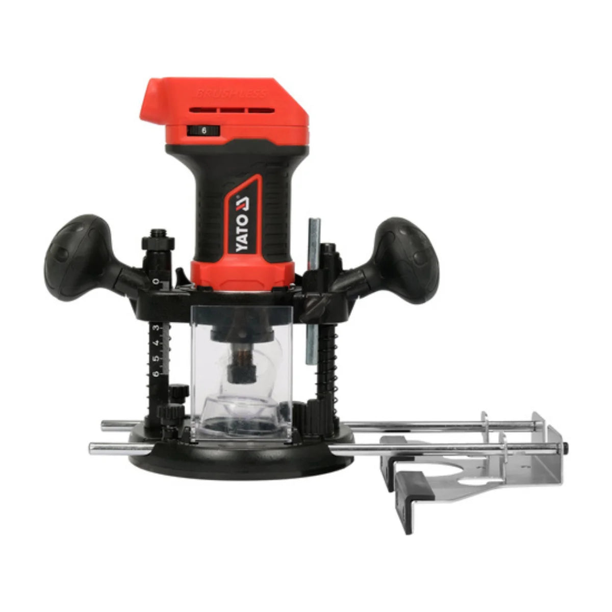 Fresadora inalámbrica marca Yato 18V modelo YT-82194, sistema 2 en 1, incluye batería 4.0Ah y cargador.