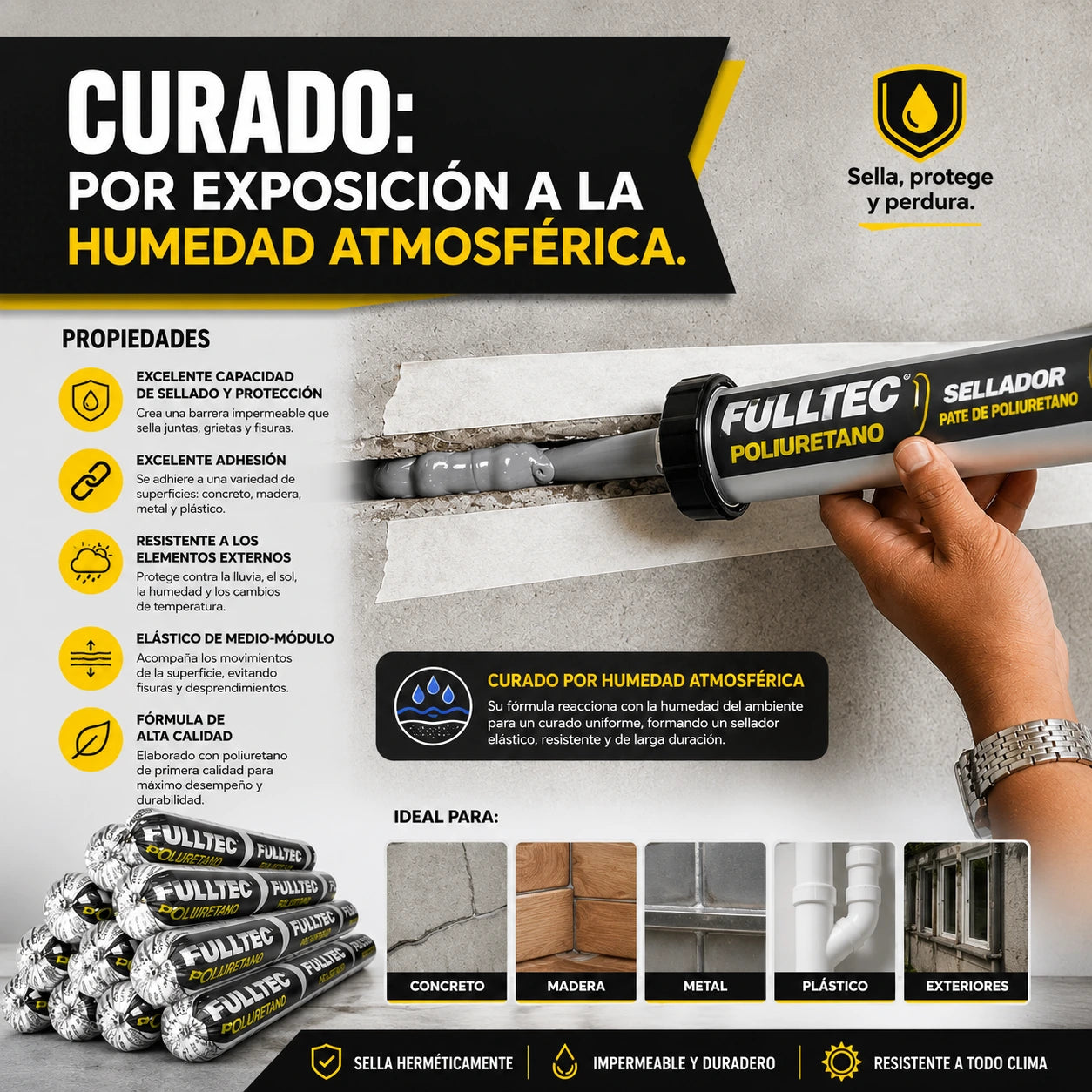 20X Sello Pate Poliuretano Blanco, Gris Fulltec 600Ml