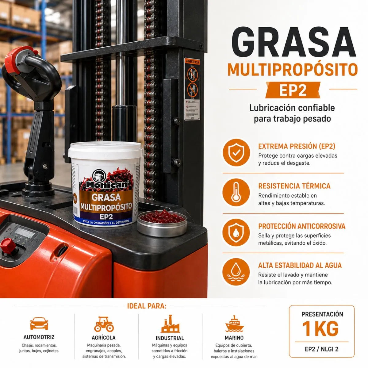 Grasa Lubricante Multipropósito EP2 Mohican 1 Kg