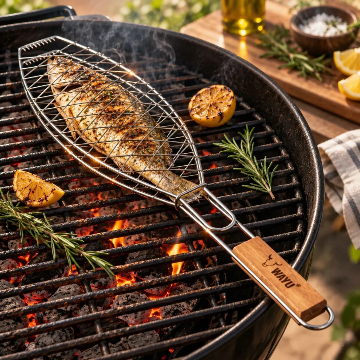 Parrilla prensadora Wayu de acero inoxidable para pescado