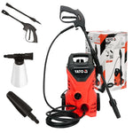 Hidrolavadora eléctrica Yato YT-85910 de 1500W y 105 bar, máquina de limpieza a presión compacta y robusta para tareas de limpieza doméstica y de jardín.
