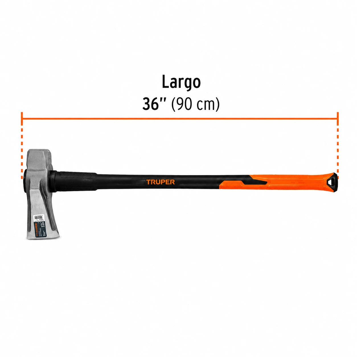 Hacha profesional Truper TJR-8FX de 8 libras para rajar madera con mango de fibra de vidrio de 91 cm de largo.