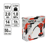 Compresor de aire Yato inalámbrico 18V Li-ion, presión máxima 10 bar / 150 PSI, incluye batería 2 Ah y cargador rápido.