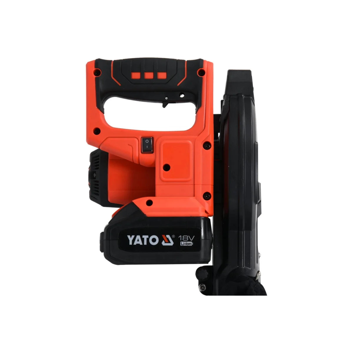 Sierra ingletadora inalámbrica marca Yato 18V, telescópica, modelo YT-82816 con guía láser y disco de 185mm.