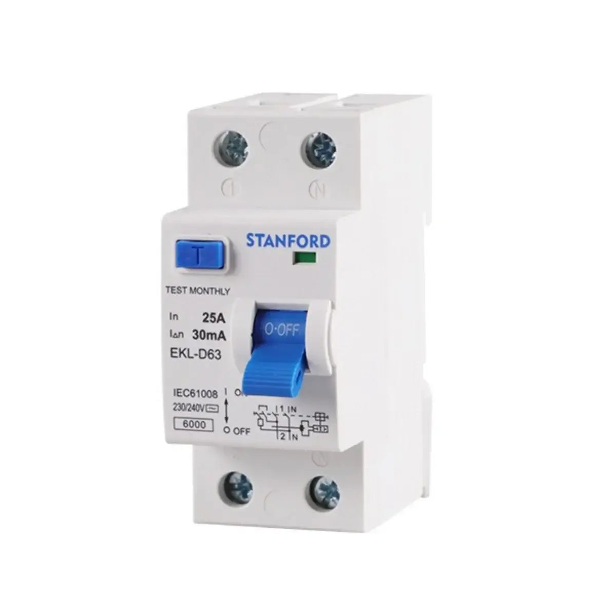 Interruptor diferencial de 2 polos, 25A y 30mA de la marca Stanford