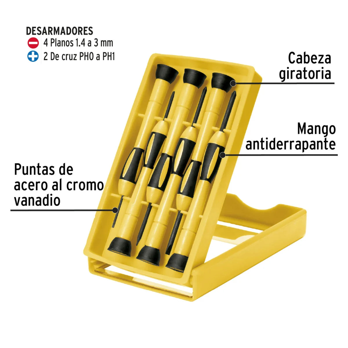 Juego de destornilladores de precisión Pretul con puntas de cromo vanadio y cabeza giratoria para reparación de electrónica y relojería.