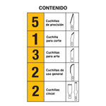 Kit de cuchillos de precisión Pretul con 13 cuchillas intercambiables de acero SK5 y mangos ergonómicos para manualidades y artes gráficas.