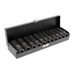 Juego de 11 dados de impacto largos marca YATO, fabricados en acero CrMo SCM-440 para llaves neumáticas, medidas de 10mm a 24mm.
