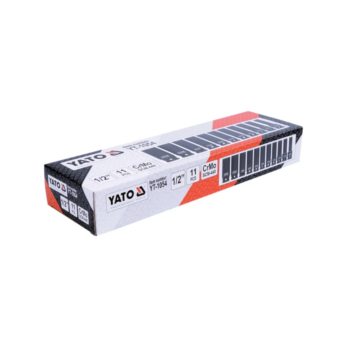 Juego de 11 dados de impacto largos marca YATO, fabricados en acero CrMo SCM-440 para llaves neumáticas, medidas de 10mm a 24mm.