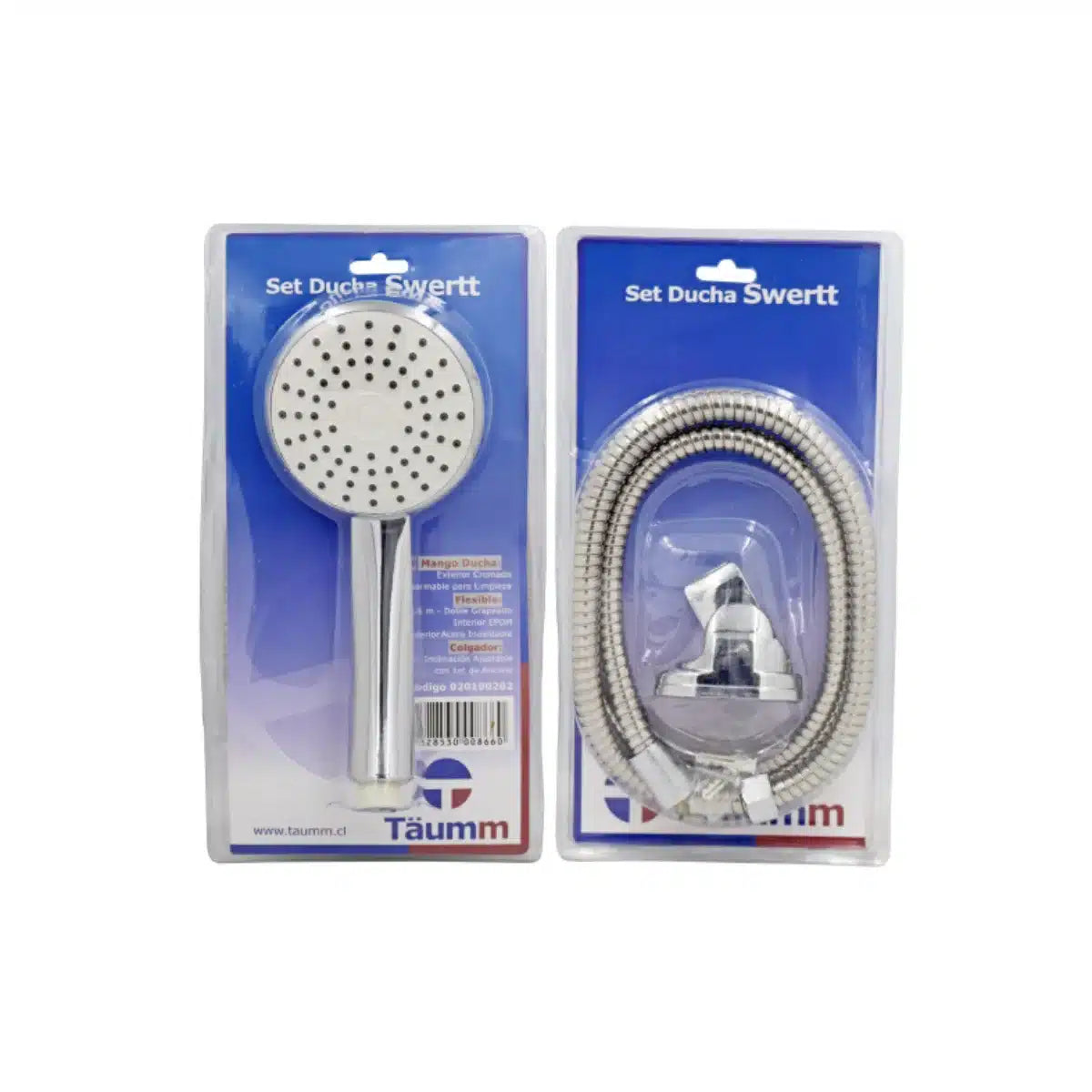 Set de ducha Taumm Swertt de 3 piezas, con flexible de 1.6 metros y acabado cromado.