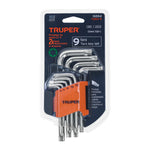 Juego de 9 llaves Torx Truper de acero cromo vanadio en organizador plástico naranja.