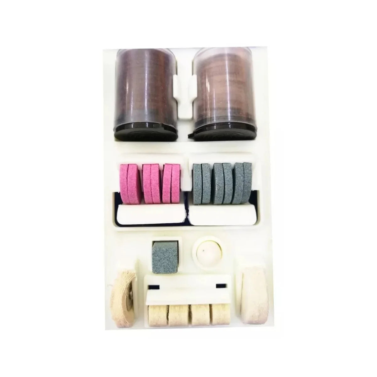 Set de 145 accesorios marca Flovi para herramienta rotativa tipo Dremel, incluye maleta rígida y puntas para pulir, cortar y grabar.
