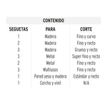 Set de 16 hojas para sierra caladora marca Truper, encastre universal tipo U, para madera, metal y materiales especiales.
