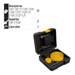 Kit de 15 piezas de sierra copas Pretul para madera y aluminio, incluye estuche y mandriles con medidas de 19 mm a 75 mm. broca sierras