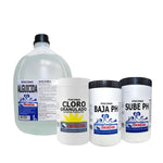 kit limpieza para piscina Dideval: Alguicida, Cloro Granulado, Sube pH y baja ph, para el mantenimiento de piscinas.