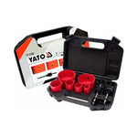 Kit de sierra copa para metal marca Yato modelo YT-3380, fabricado en acero rápido HSS M3, incluye 8 piezas y maletín.