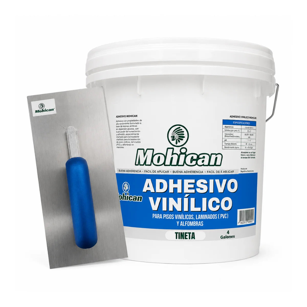 Kit adhesivo vinílico Mohican 4 galones con llana metálica lisa
