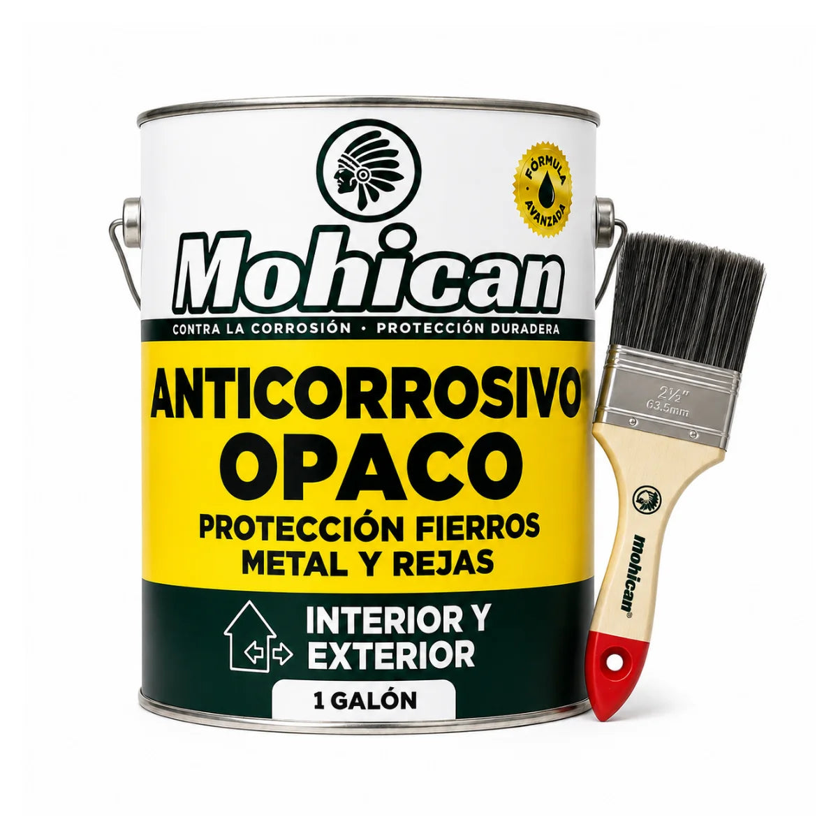 Kit anticorrosivo opaco Mohican 1 galón con brocha de cerda natural 2 1/2 pulgadas