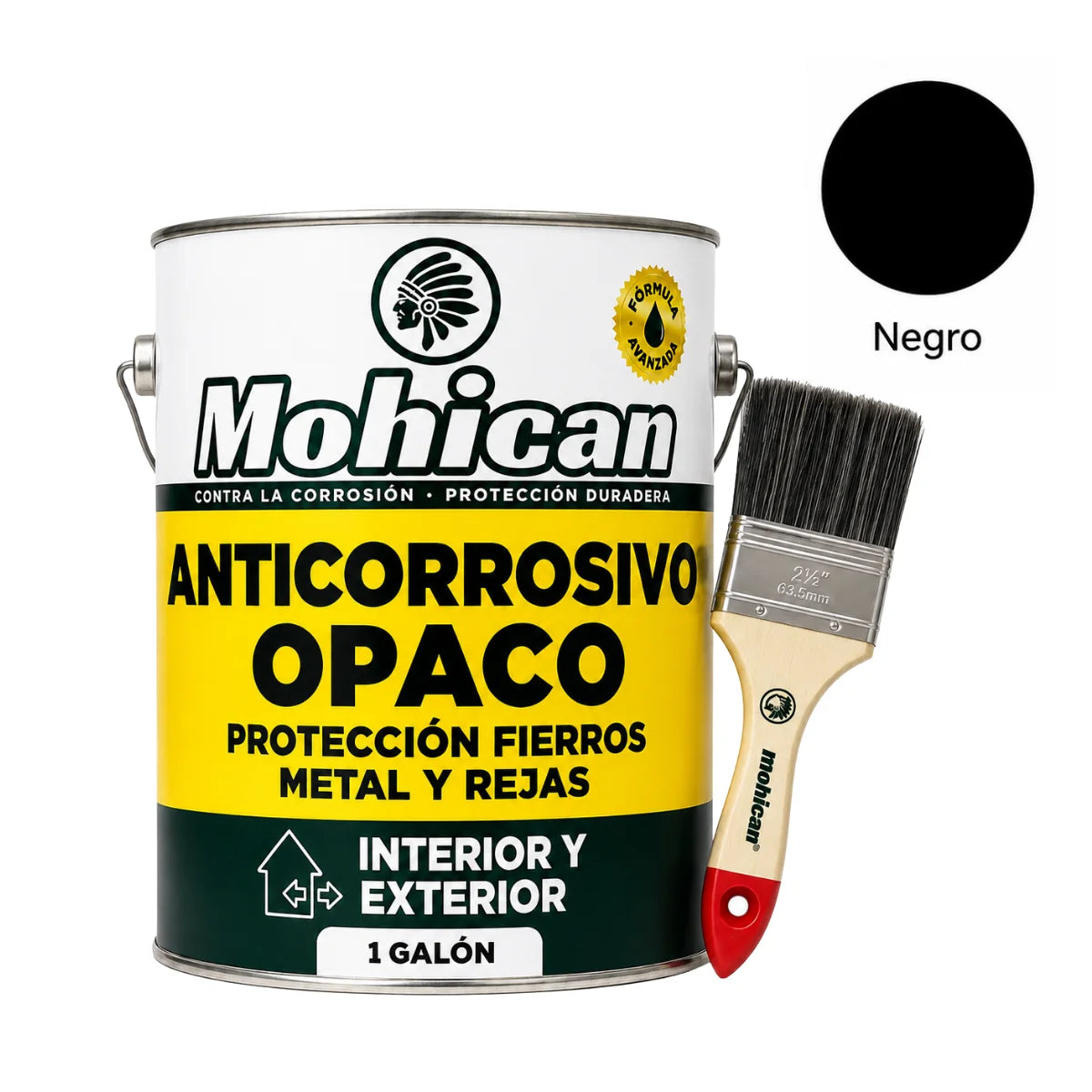 Kit anticorrosivo negro opaco Mohican 1 galón con brocha de cerda natural 2 1/2 pulgadas