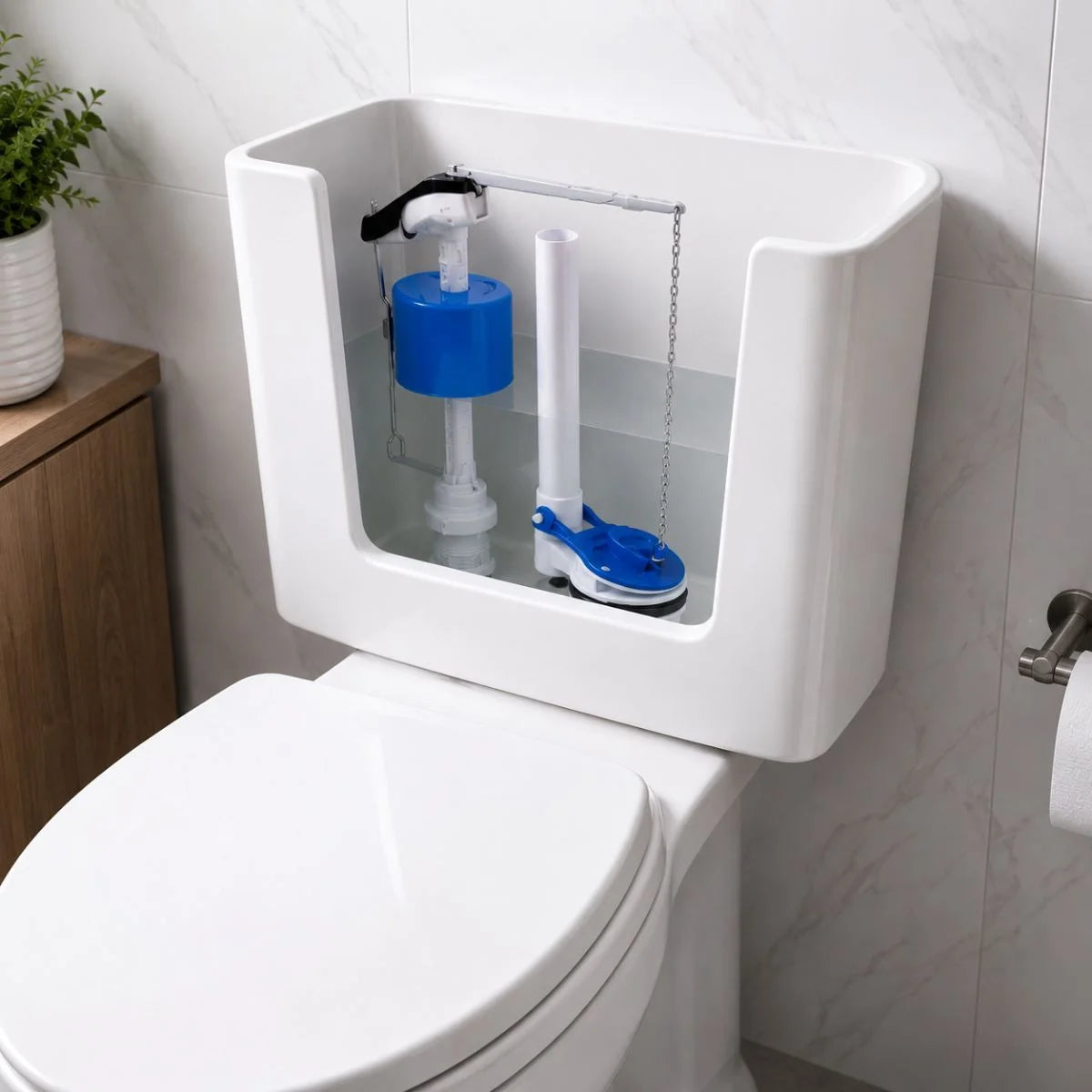 Kit TAUMM para estanque de WC con válvula de carga, descarga y fijaciones