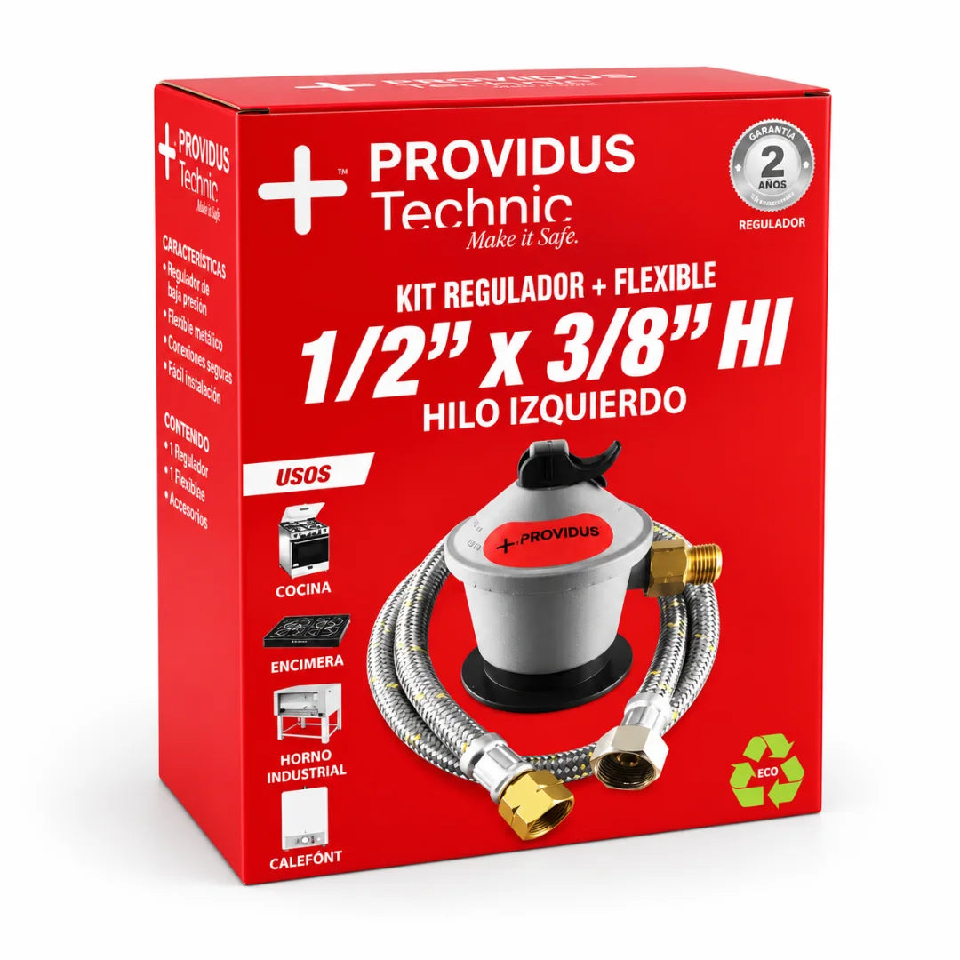 Kit regulador de gas Providus con flexible metálico de 1 metro