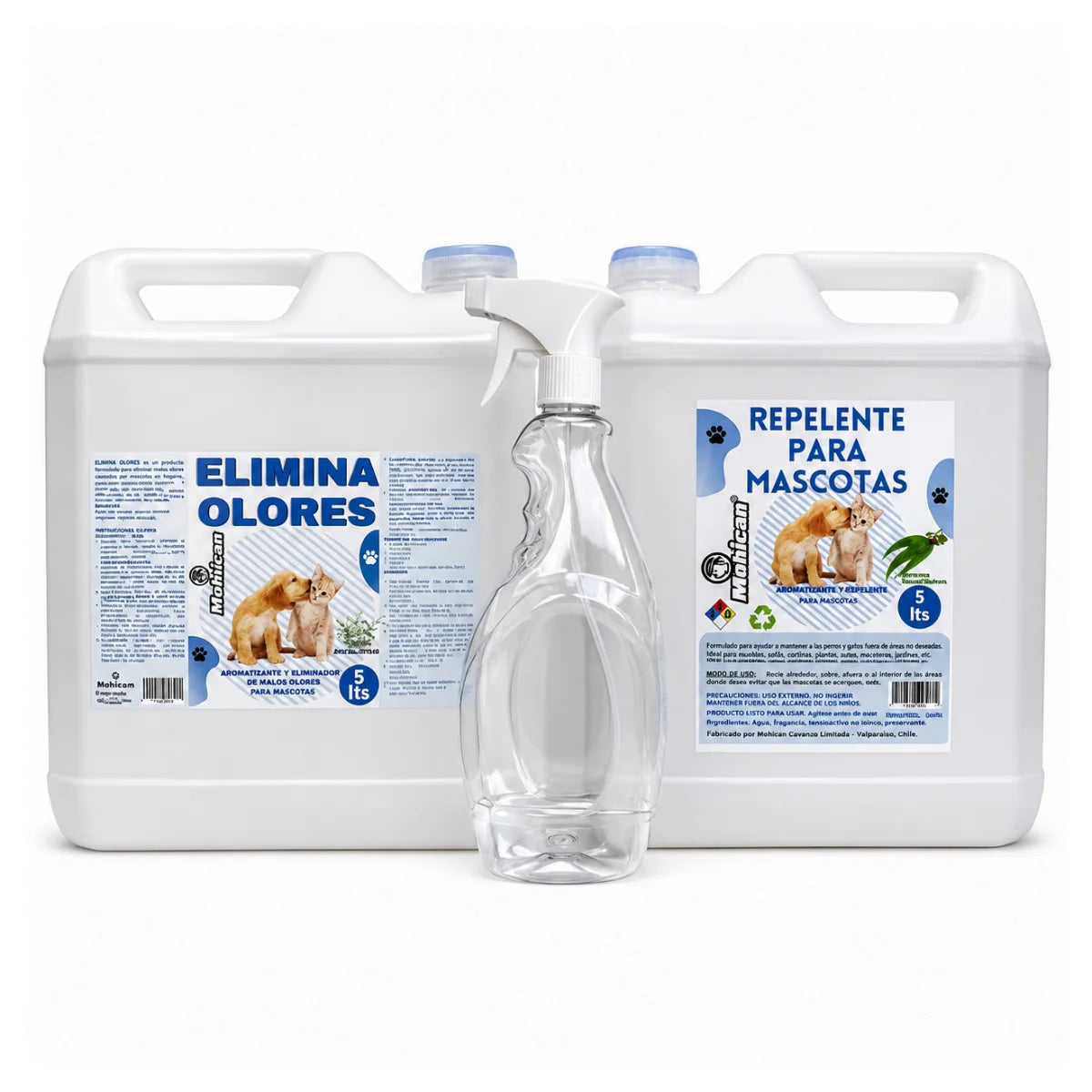 Kit repelente y eliminador de olores para mascotas Mohican 5 litros eucalipto con spray 1 litro