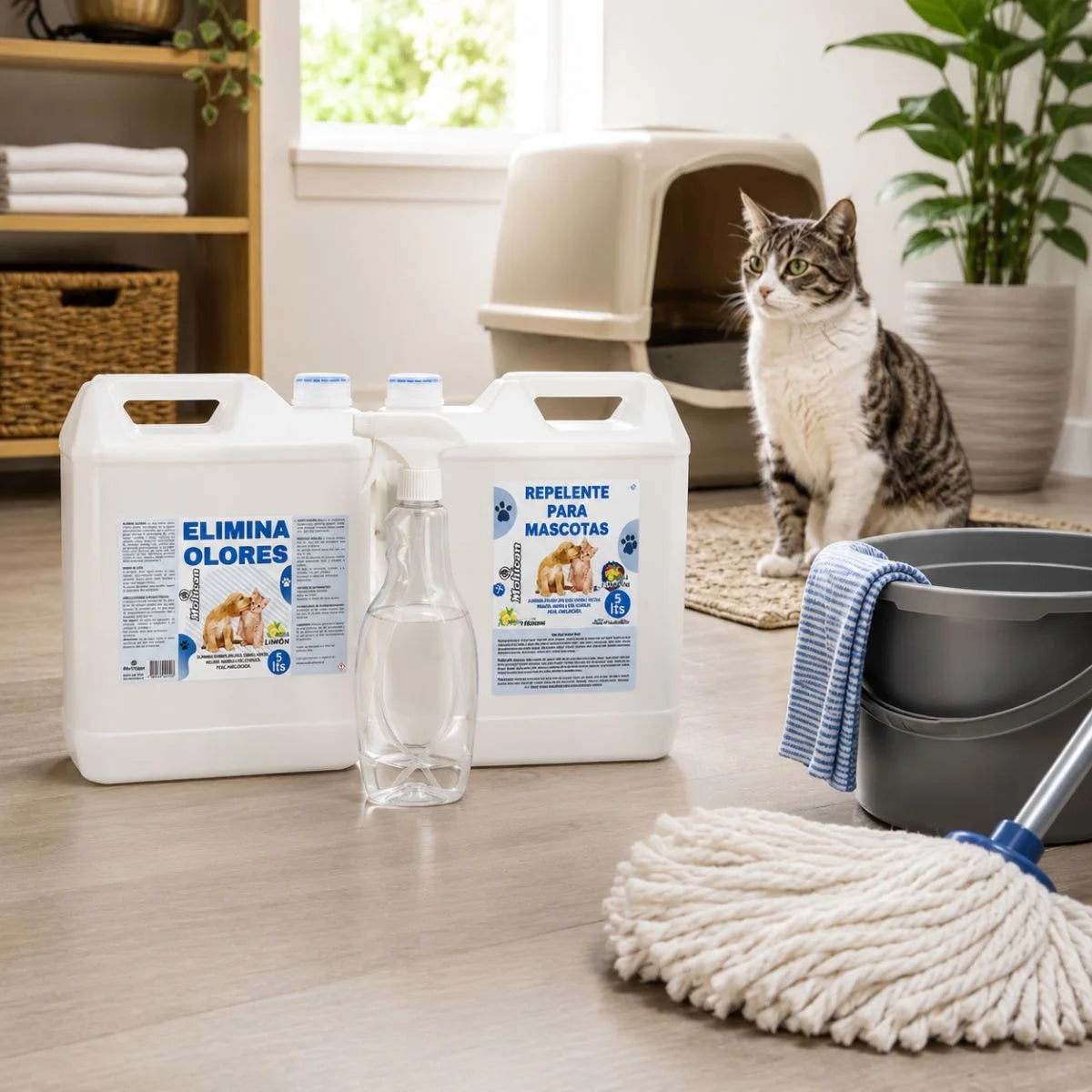 Kit repelente y eliminador de olores para mascotas Mohican 5 litros eucalipto con spray 1 litro