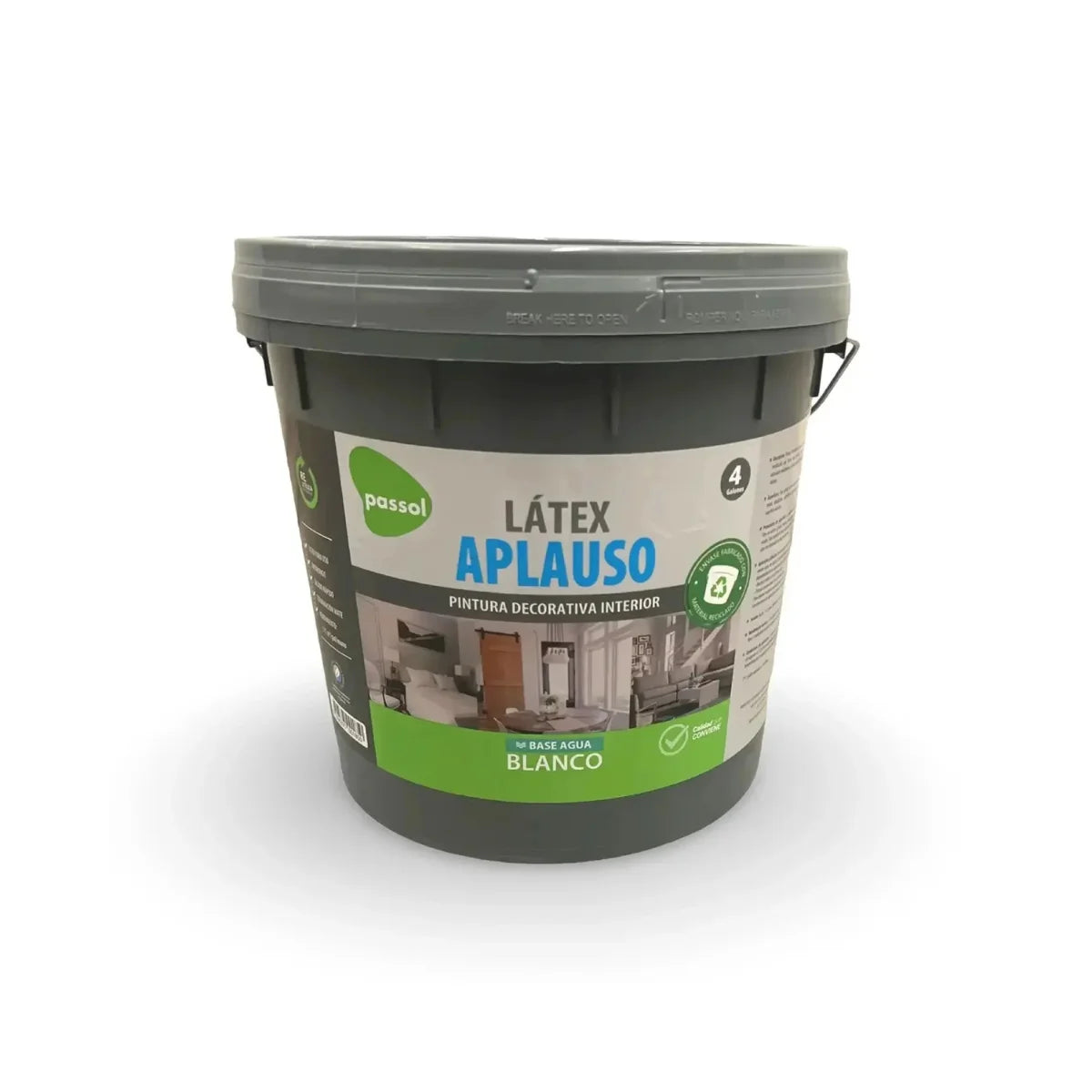 Pintura Látex Passol Aplauso Blanco de rápido secado con acción antihongo para concreto, yeso y albañilería.