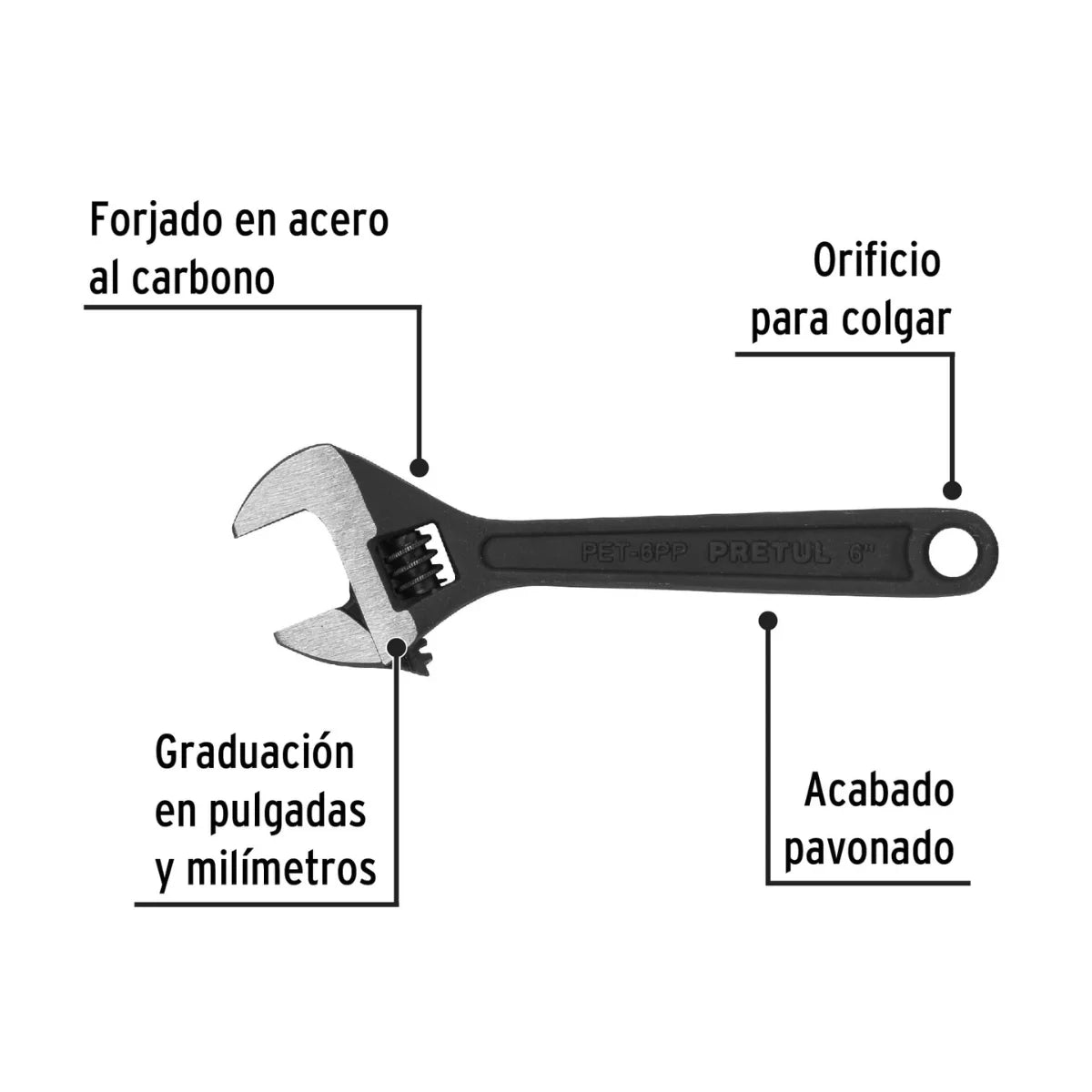 Llave Francesa Ajustable Pavonada 6-12" Pretul