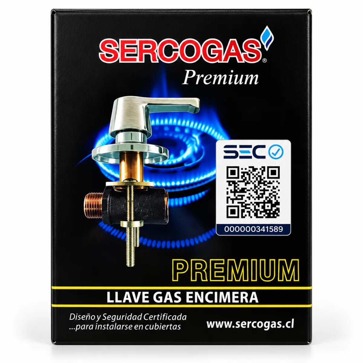 Llave de paso para gas Sercogas 1/2 pulgadas HI-HE cromada