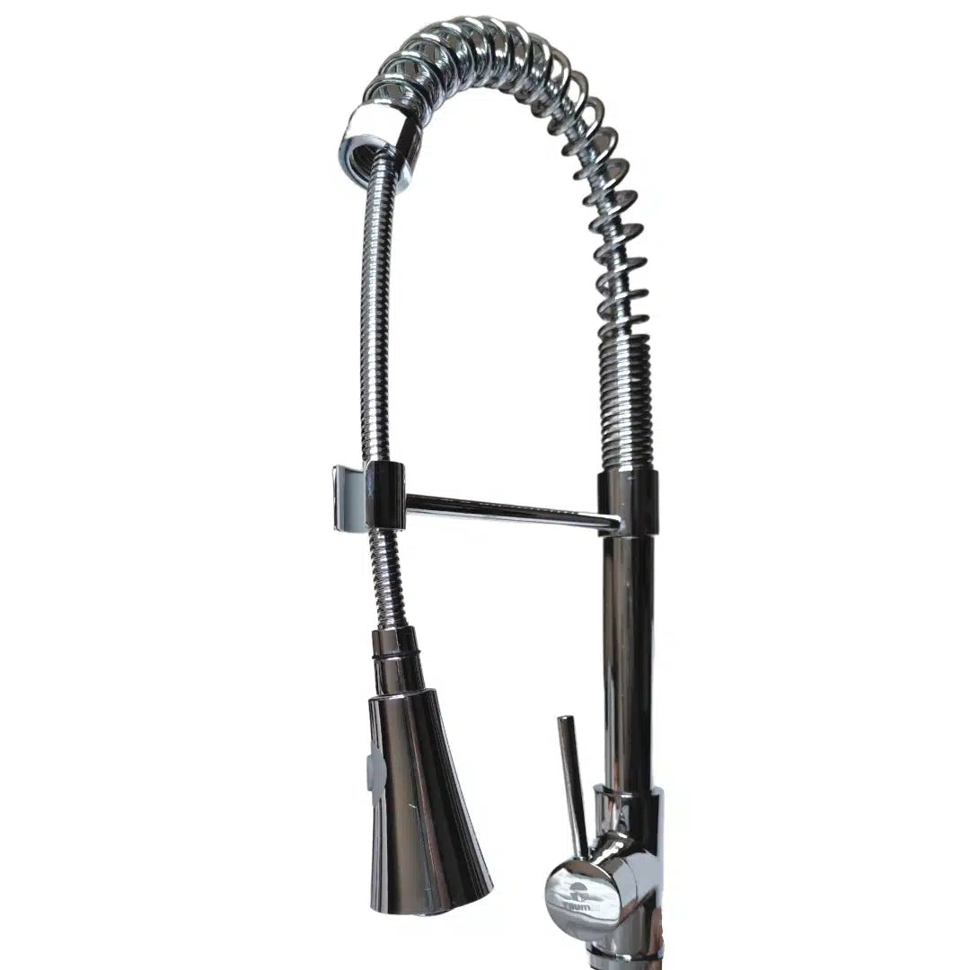 Llave monomando Taumm profesional para lavaplatos con cuello extensible, grifería de cocina de acero inoxidable con función de rociador.
