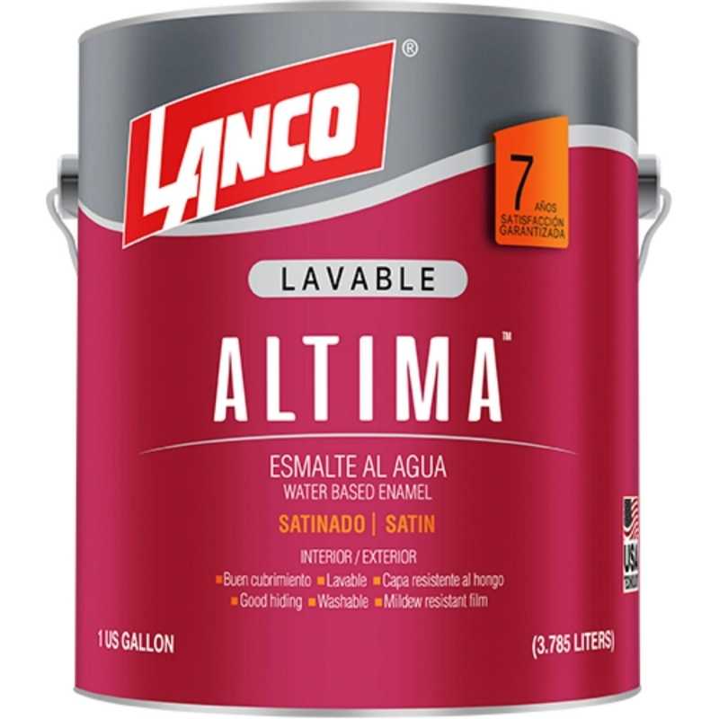 Esmalte al agua Lanco Altima color blanco, pintura lavable de alto tráfico para acabados duraderos en superficies interiores y exteriores.