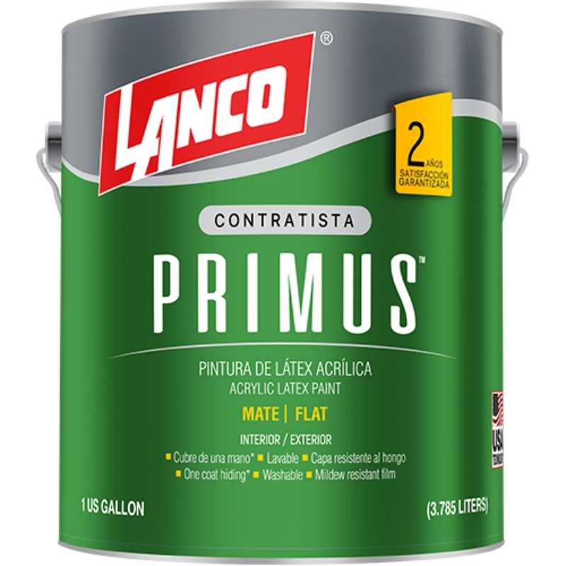 Pintura látex Lanco Primus blanca para interiores y exteriores.