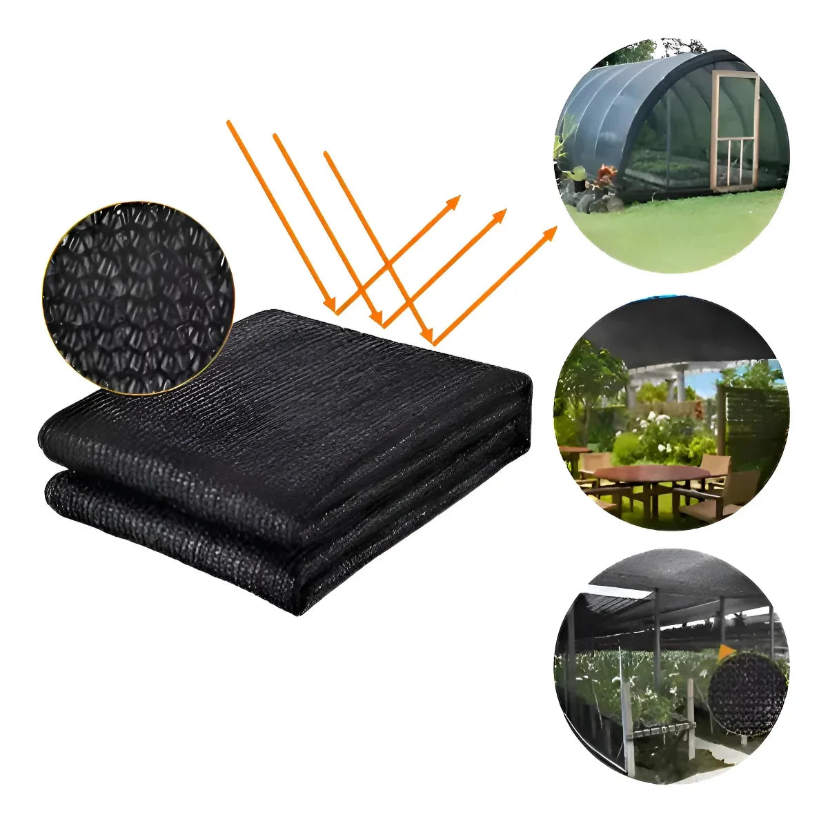Malla Raschel de 2.1x10 m, fabricado en HDPE, alta resistencia y durabilidad para exteriores, color negro.
