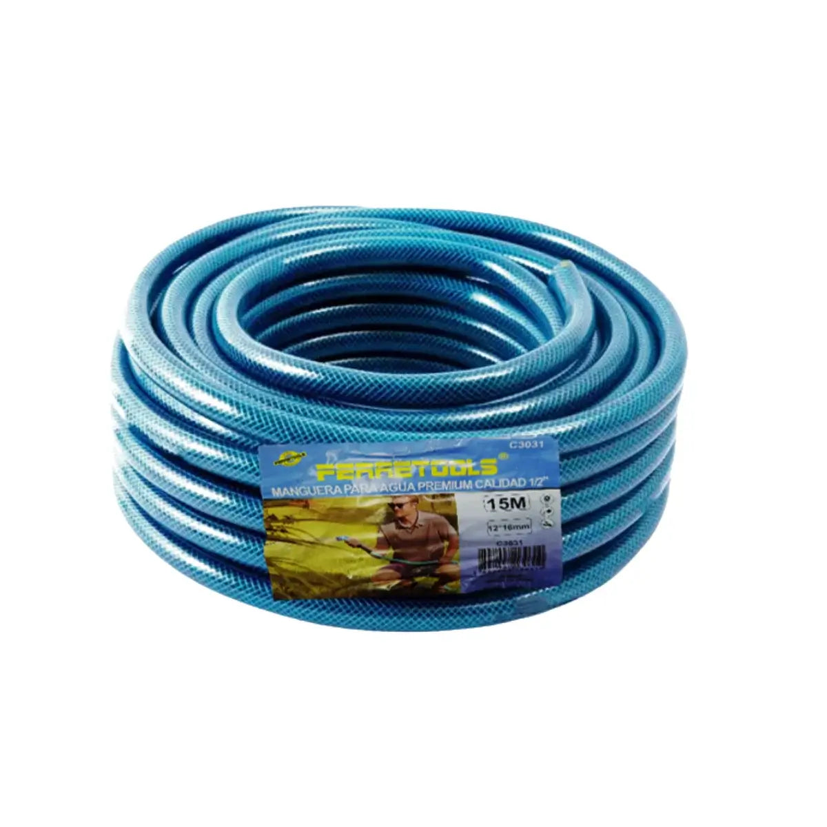 Manguera de jardín anti torsión FERRETOOLS de 15 metros y 1/2 pulgada.