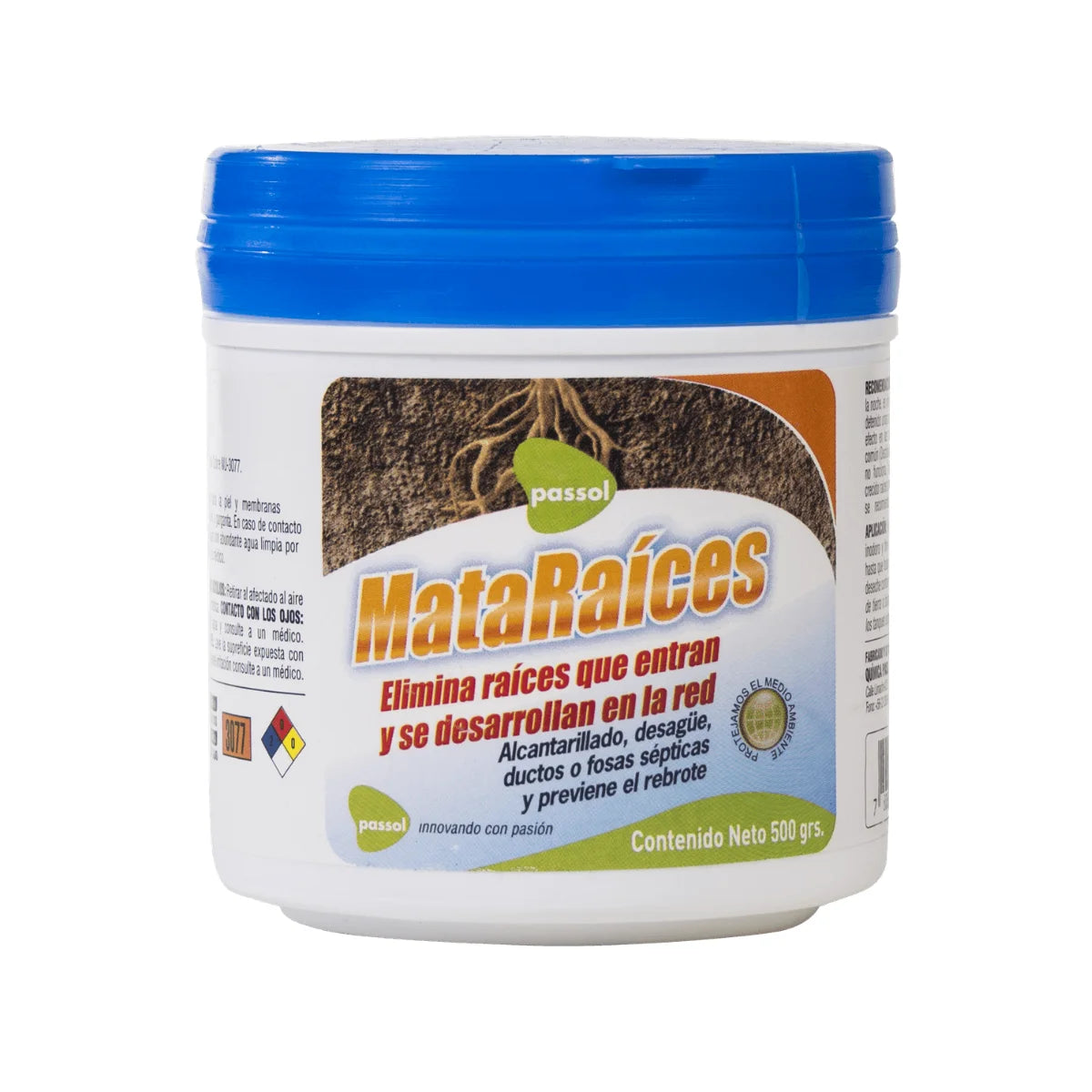 Producto químico en formato de 500 gramos para eliminar raíces en alcantarillado y fosas sépticas, seguro para árboles. Destapador de cañerias