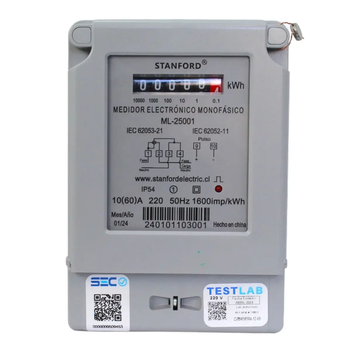 Medidor eléctrico monofásico Stanford ML-25001 de 10(60)A