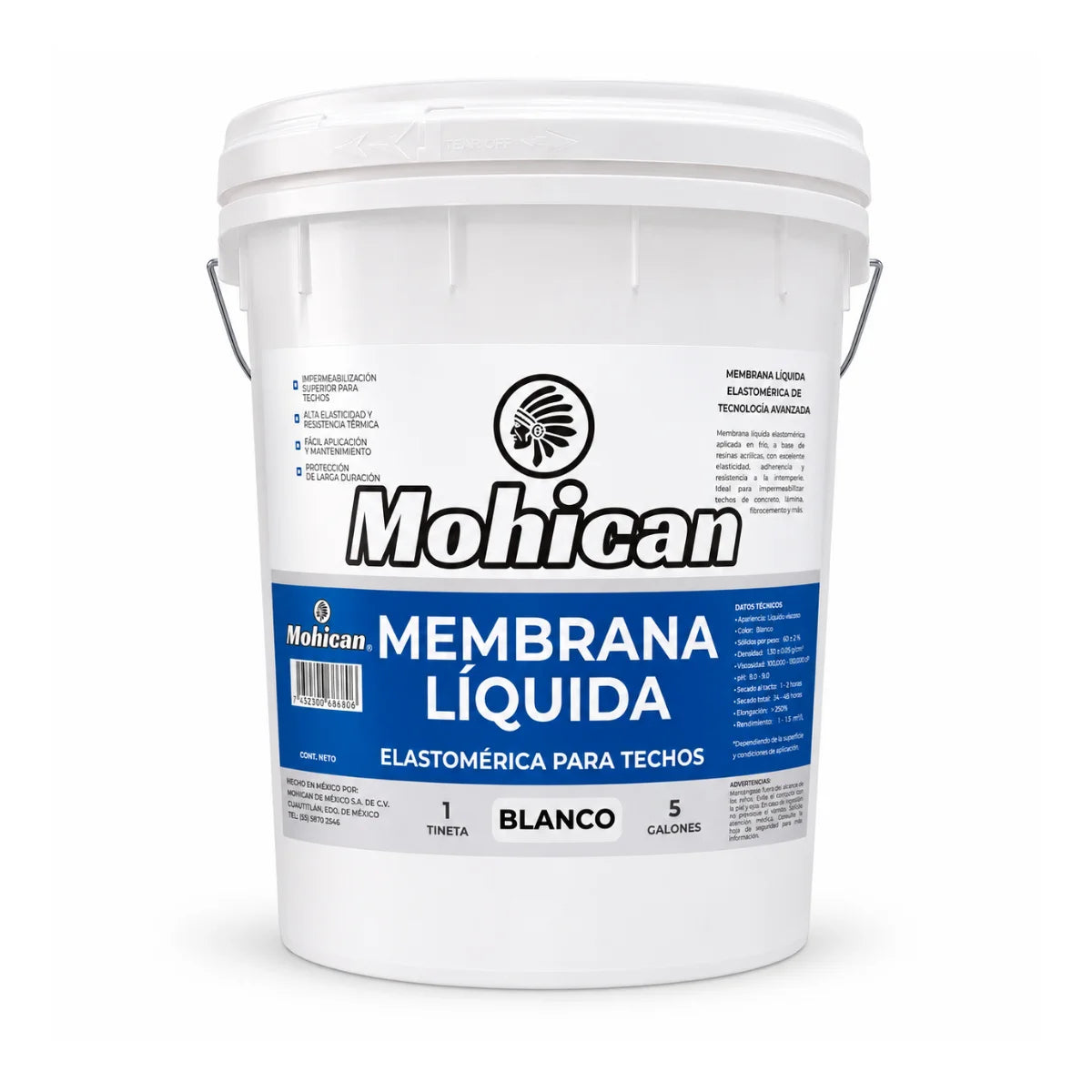 Membrana líquida elastomérica Mohican para techos en 5 galones