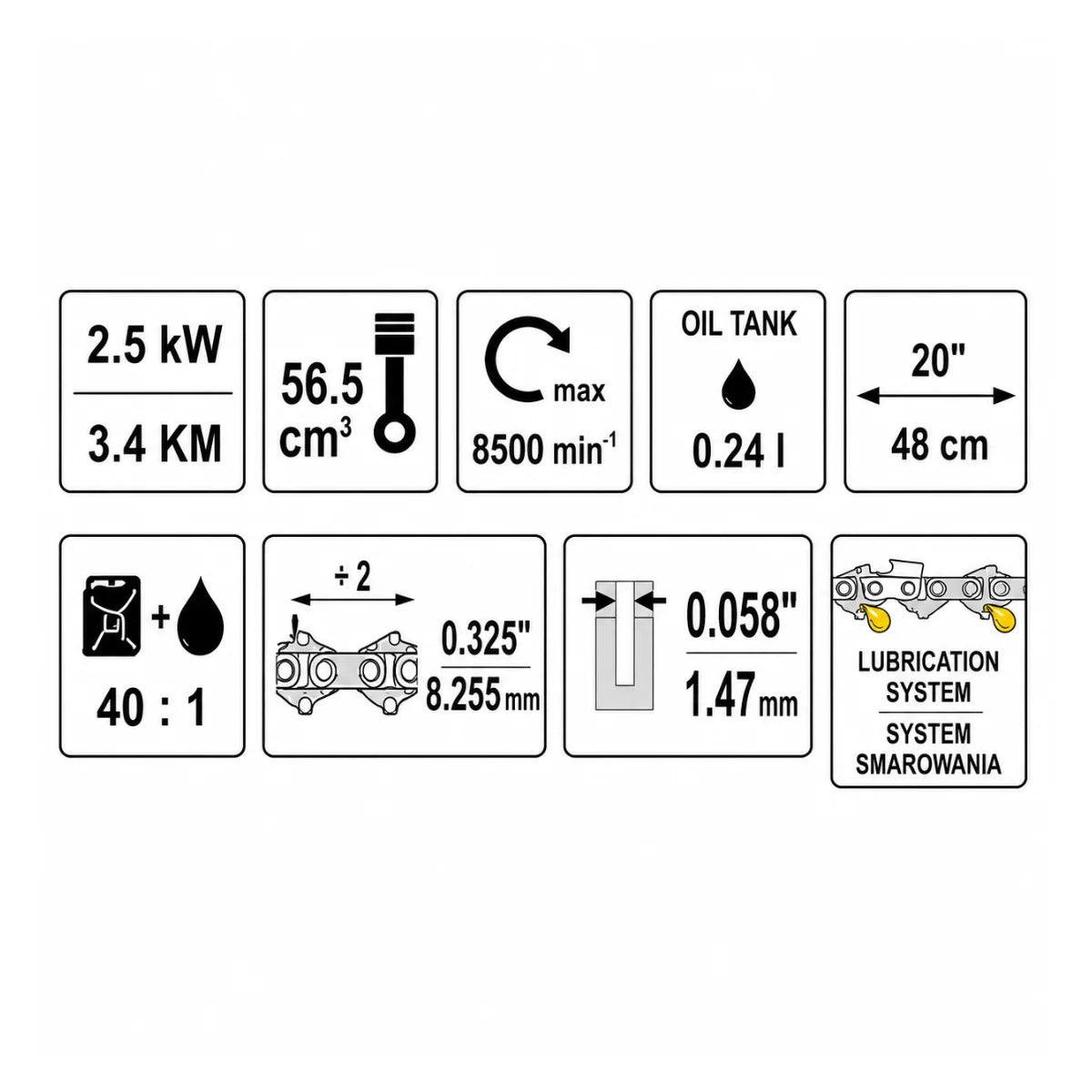 Motosierra a Gasolina Yato YT-84910 56 cc 20 Pulgadas