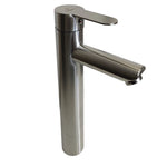 Monomando de lavamanos moderno Taumm alto de acero INOX, grifería de baño con palanca única para instalación sobre cubierta.