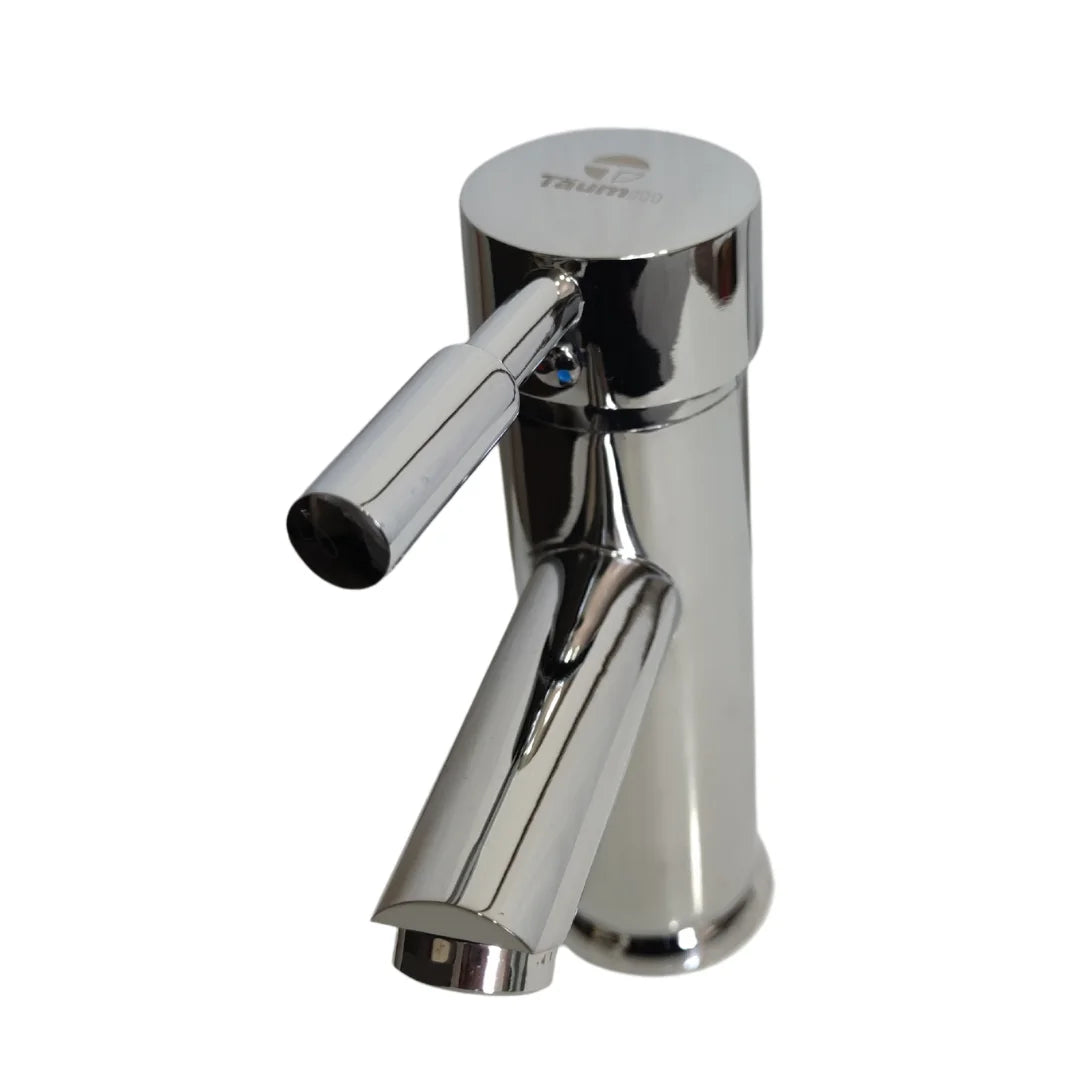 Monomando de lavatorio moderno Taumm cromado, llave de baño de palanca única para control de agua fría y caliente.