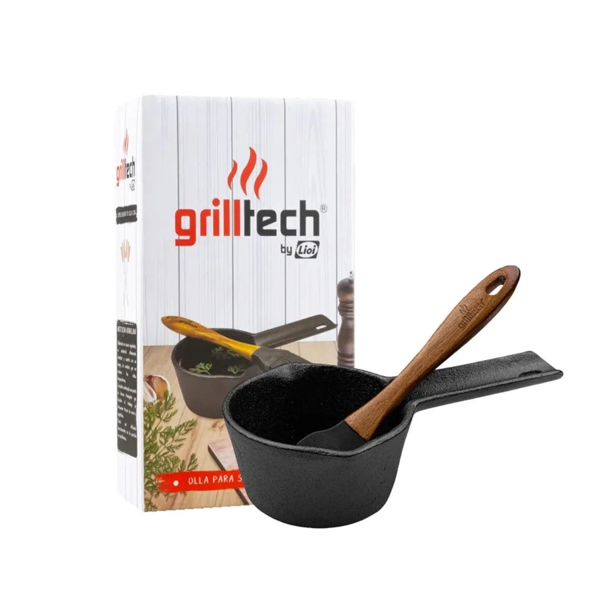 Olla salsera de hierro fundido Grilltech con brocha