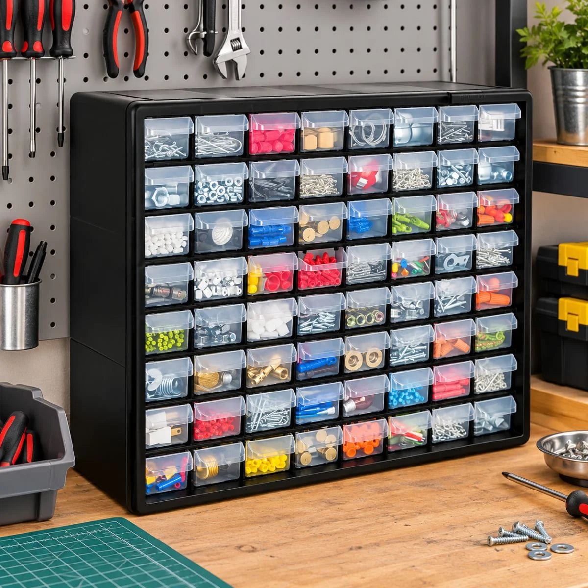 Organizador Truper ORG-64 con 64 gavetas y separadores