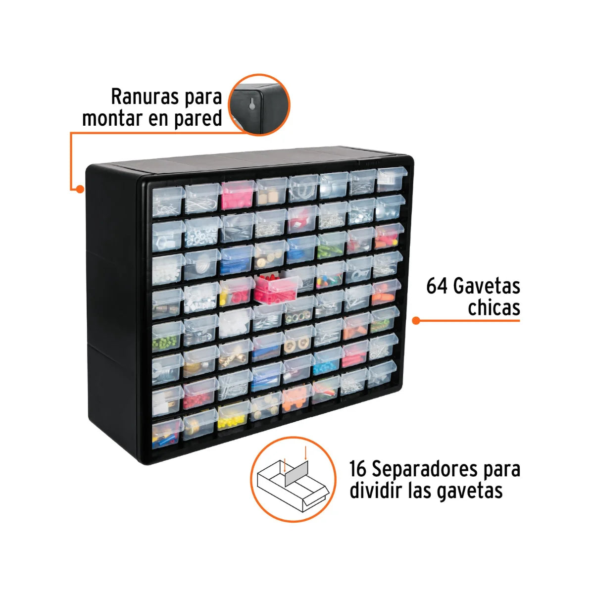 Organizador 64 Gavetas Compartimientos Truper Org-64